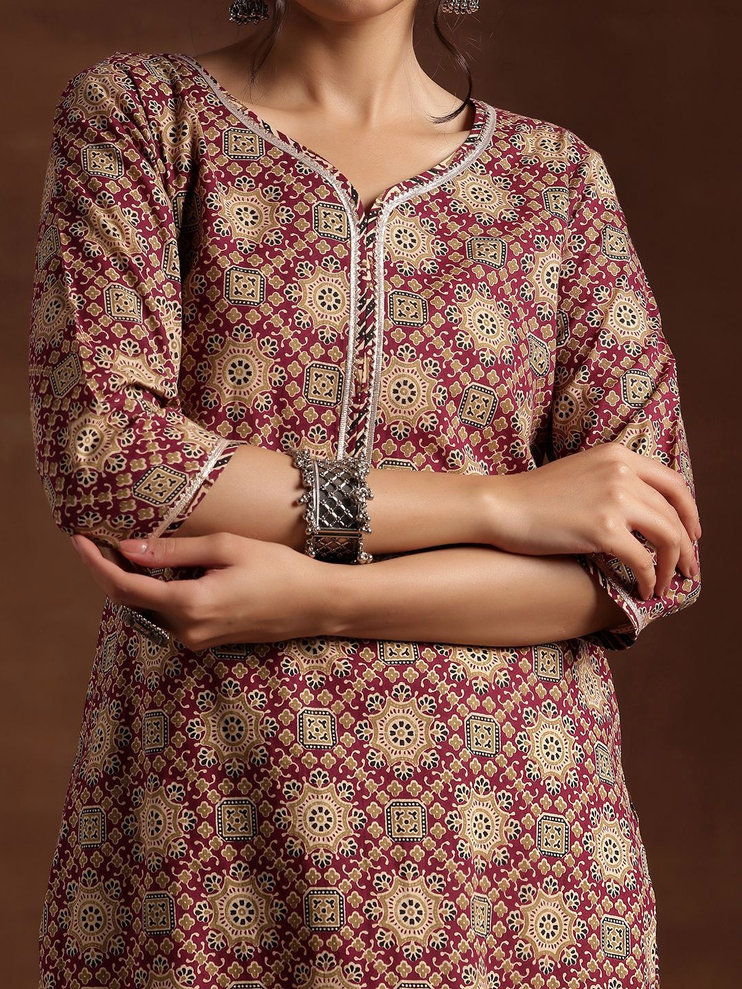 Libas Printed Regular Gotta Patti Pure Cotton Straight Kurta with Trousers & Dupatta