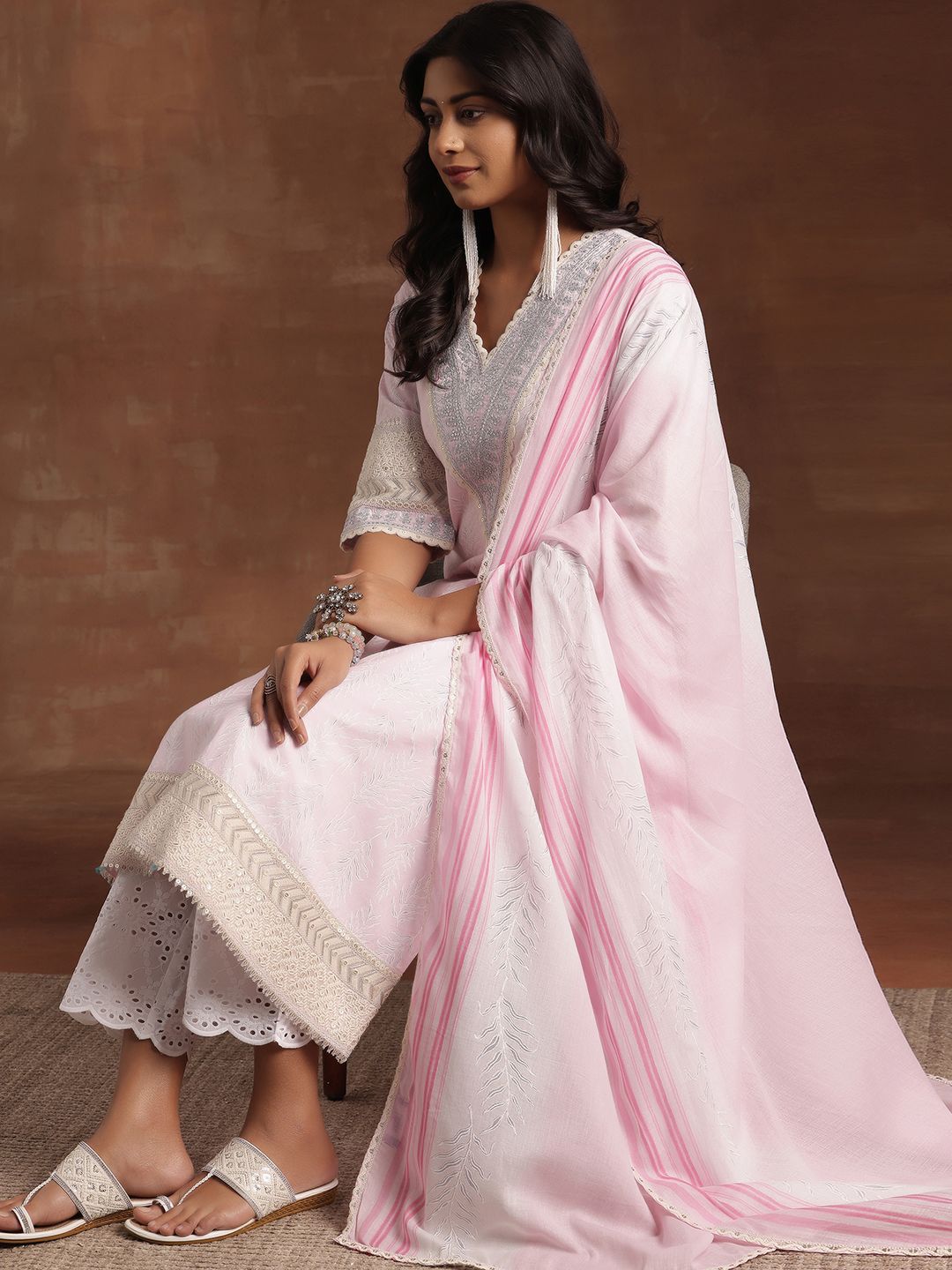 Libas Floral Printed Pure Cotton Kurta with Trousers & Dupatta
