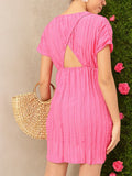 DressBerry Barbiecore Crinkled Cut-Out Back A-Line Mini Dress