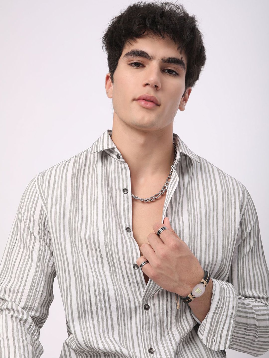 VASTRADO Men Classic Slim Fit Multi Stripes Opaque Striped Casual Shirt