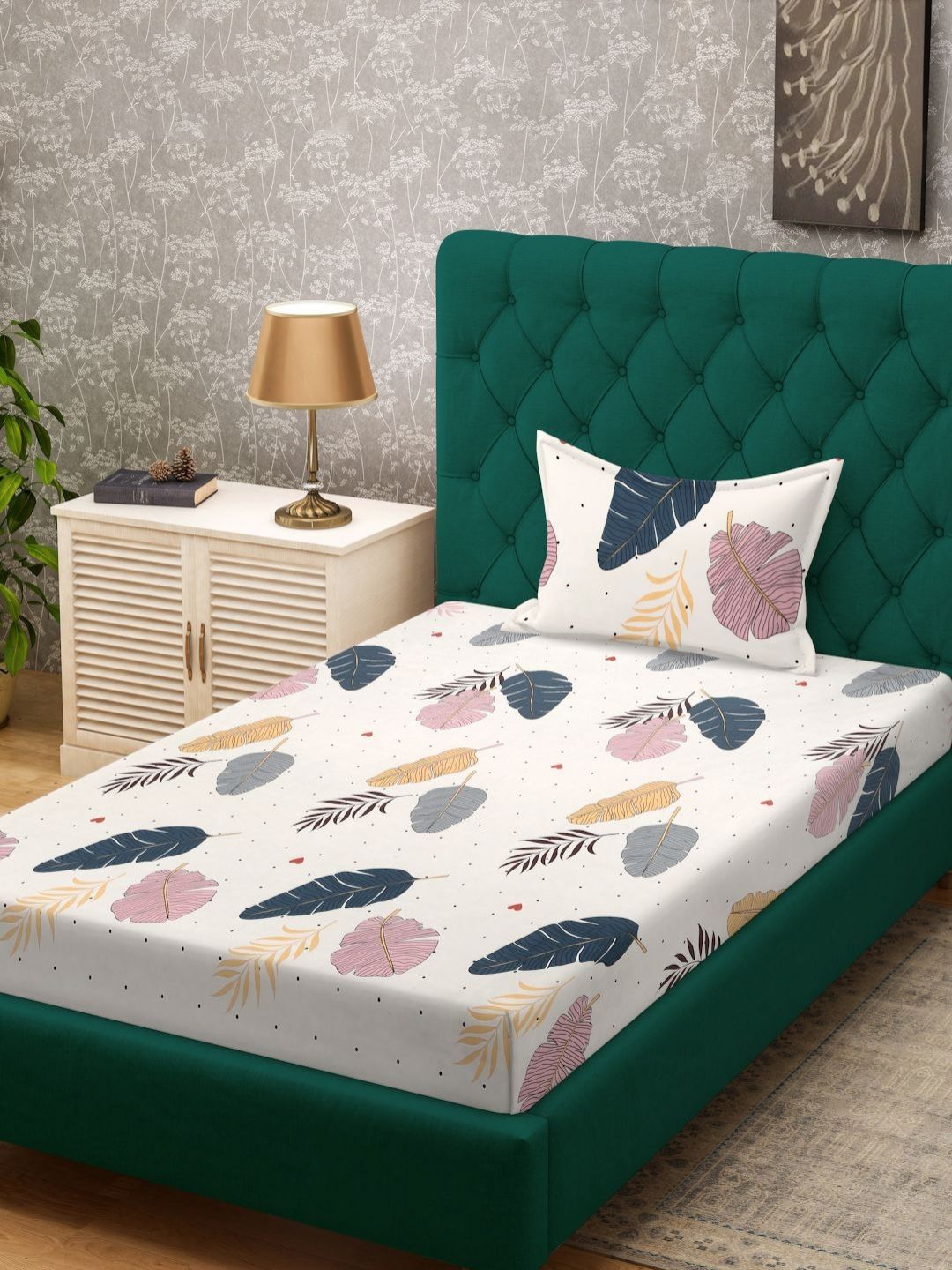 KLOTTHE Book Lipat Krim Daun Kapas Rasa Lembut 300 TC Cadar Halus Ganda dengan Sarung Bantal-98 x 89 inci