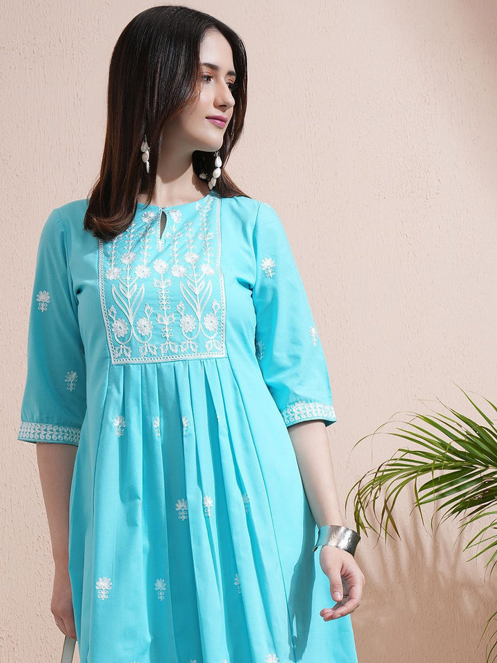 Vishudh Floral Embroidered Cotton A Line Kurta