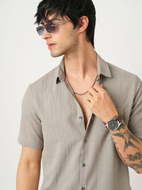 VASTRADO Men Classic Spread Collar Textured Slim Fit Casual Shirt