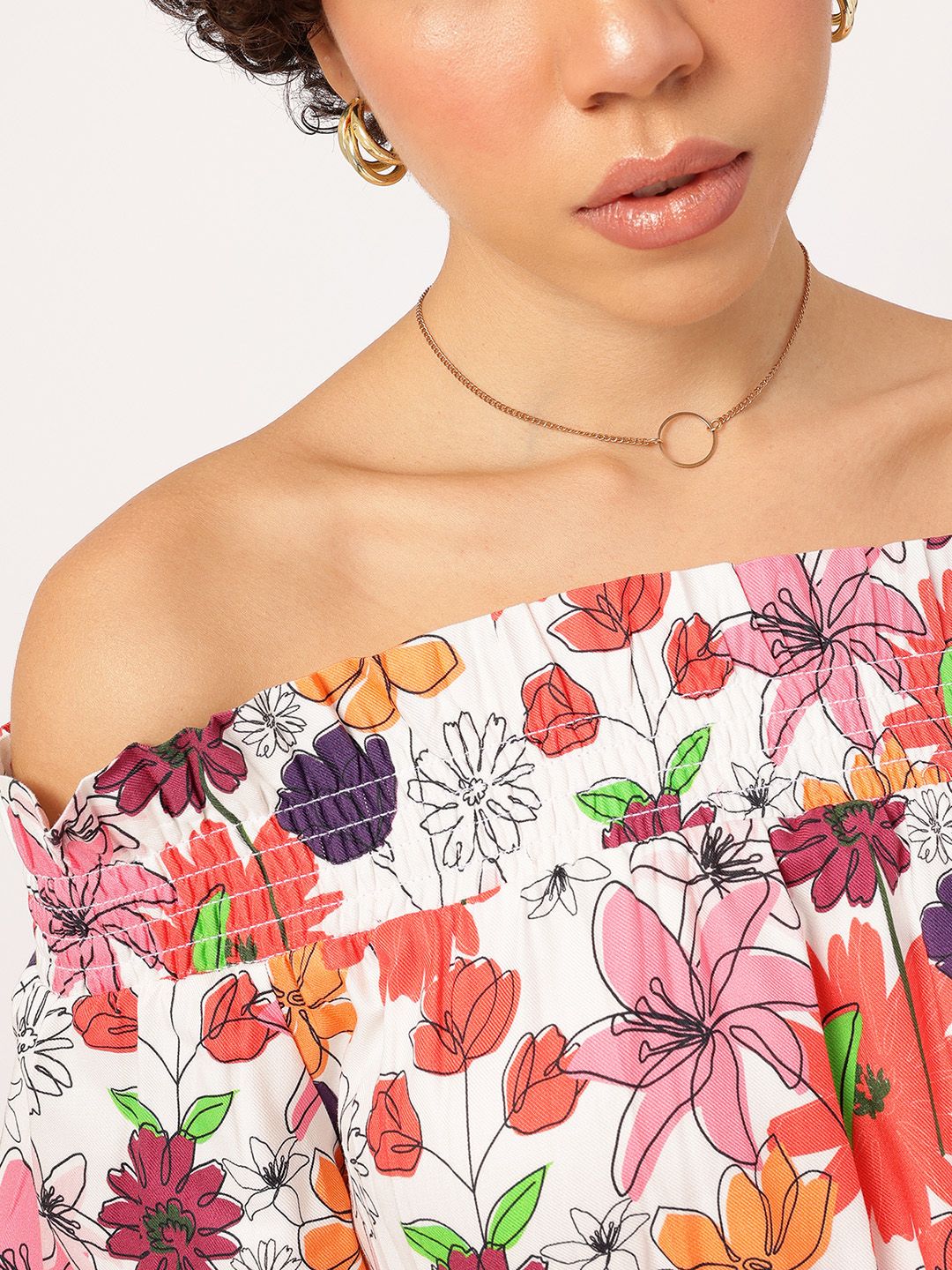DressBerry Dainty Daisies Smocked Bardot Crop Top