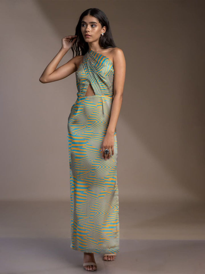 Mamicha Print One Shoulder Georgette A-Line Midi Dress