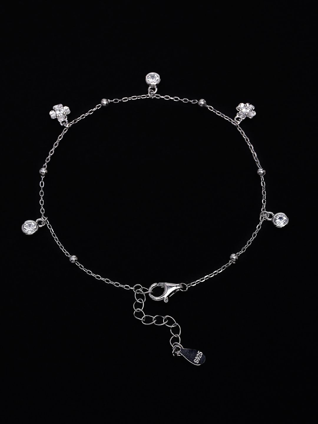 PANASH 925 Sterling Silver Bersalut Rhodium Zirkonia Kubik Gelang Pesona