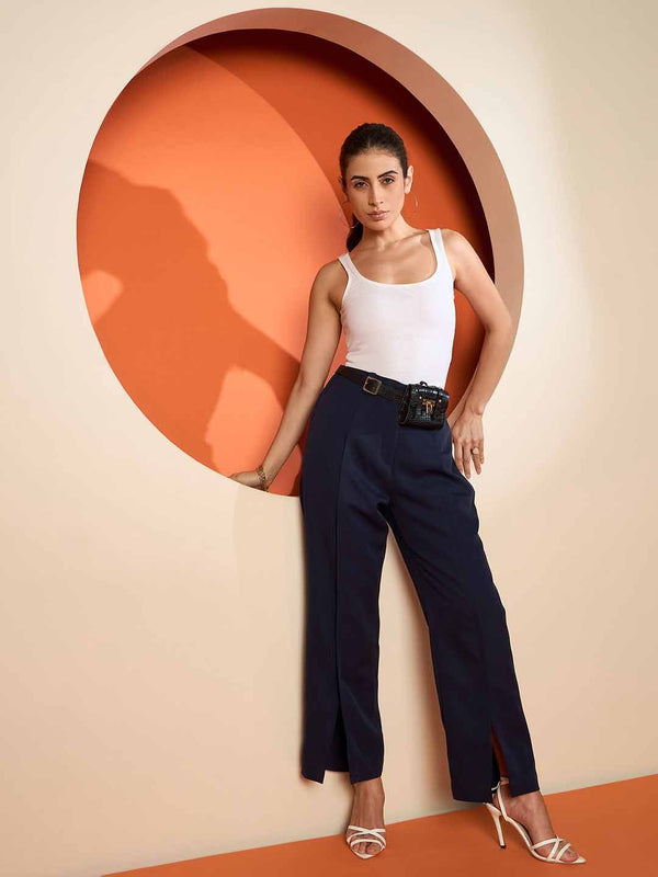 Antheaa Women Smart Loose Fit Wide Leg Trousers