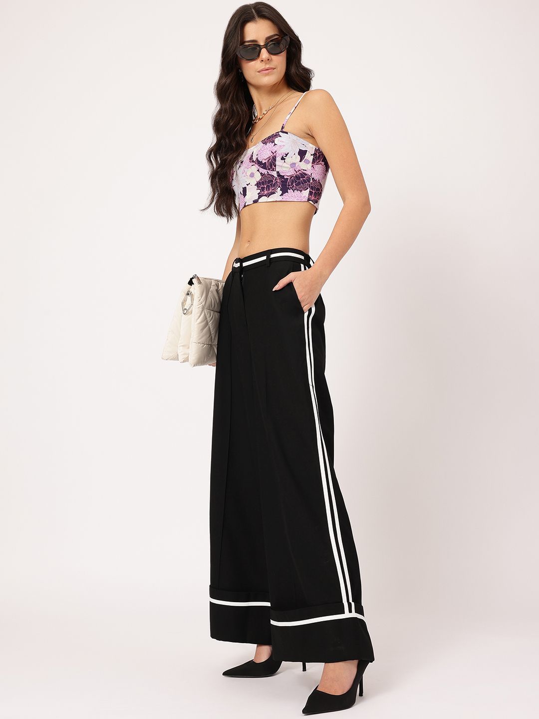 DressBerry Women Casual Sophistication Wide-Leg Trousers with Side-Stripes