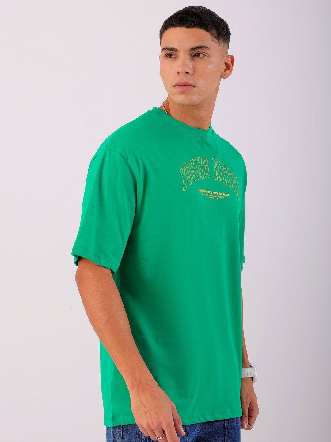 The Indian Garage Co Men Graphic Printed Round Neck Cotton Oversized T-shirt