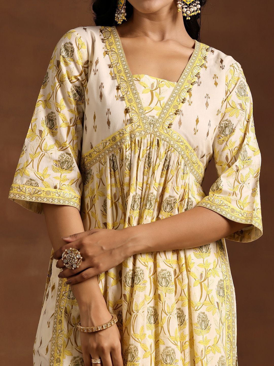 Libas Women Floral Printed Regular Beads and Stones Pure Cotton Kurta with Salwar