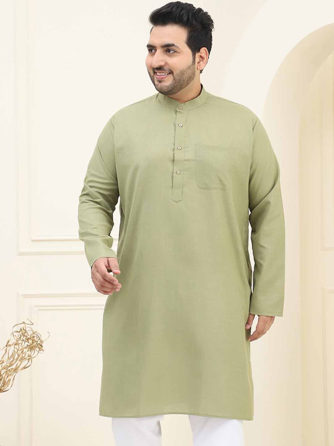 SOJANYA Plus Mandarin Collar Long Sleeves Cotton Straight Kurta
