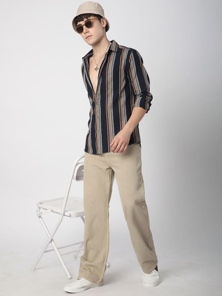 VASTRADO Men Classic Slim Fit Multi Stripes Opaque Striped Pure Cotton Casual Shirt