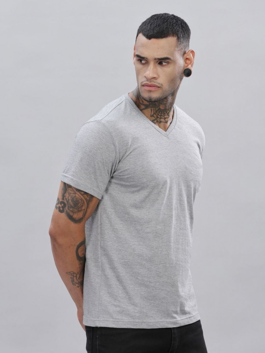 ADRO Men Solid V-Neck Cotton T-shirt