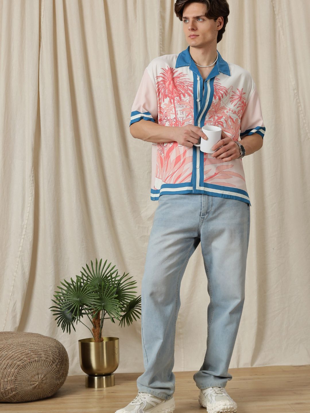 Eszett Abstract Forest Conversational Cotton Short Sleeves Shirt
