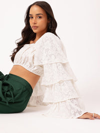 DressBerry Sassy & Stylish Lace Inserted Layered Bell Sleeves Crop Top
