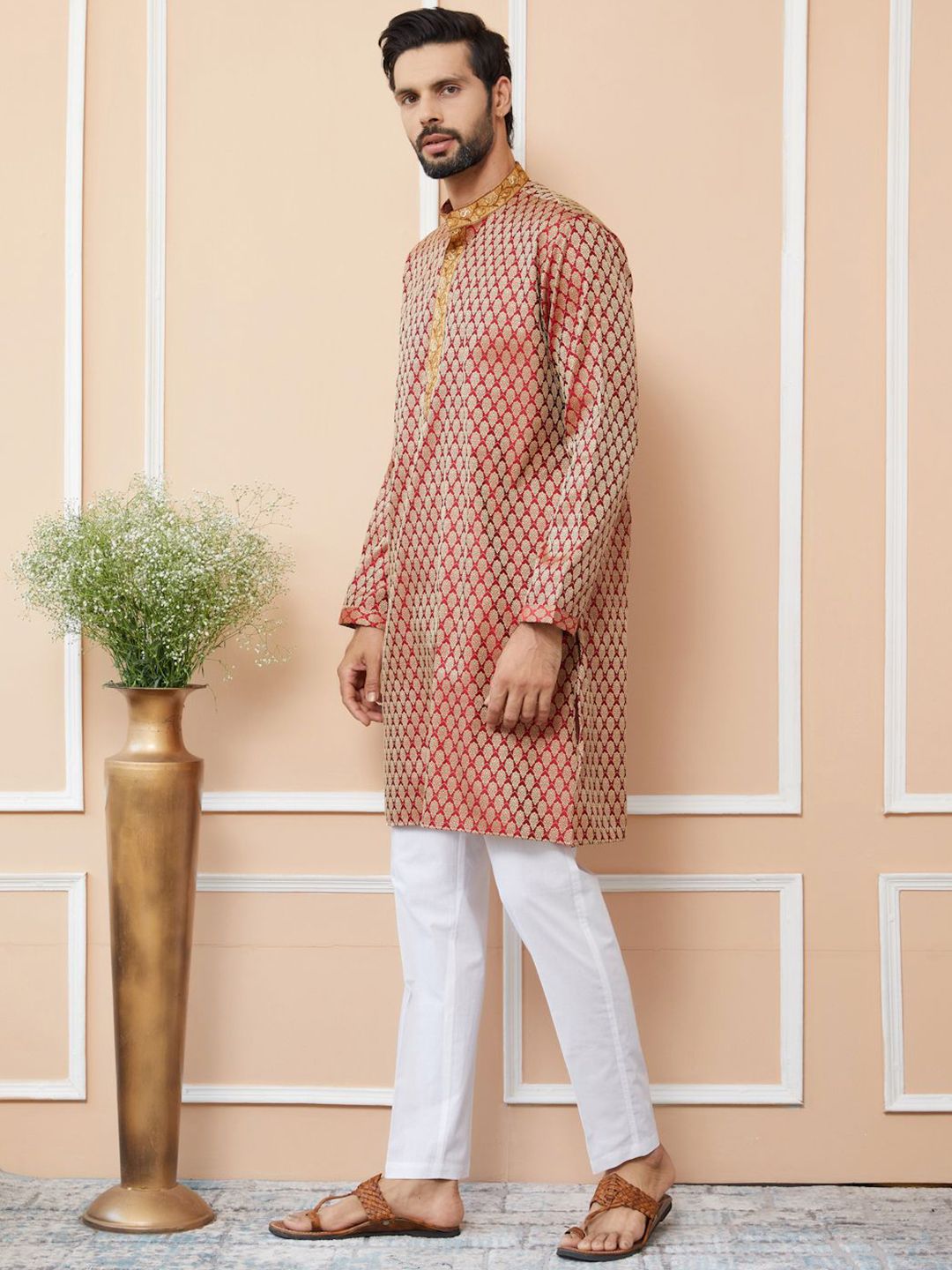 See Designs Ethnic Motifs Woven Design Long Sleeves Regular Thread Work Kurta & Pyjama