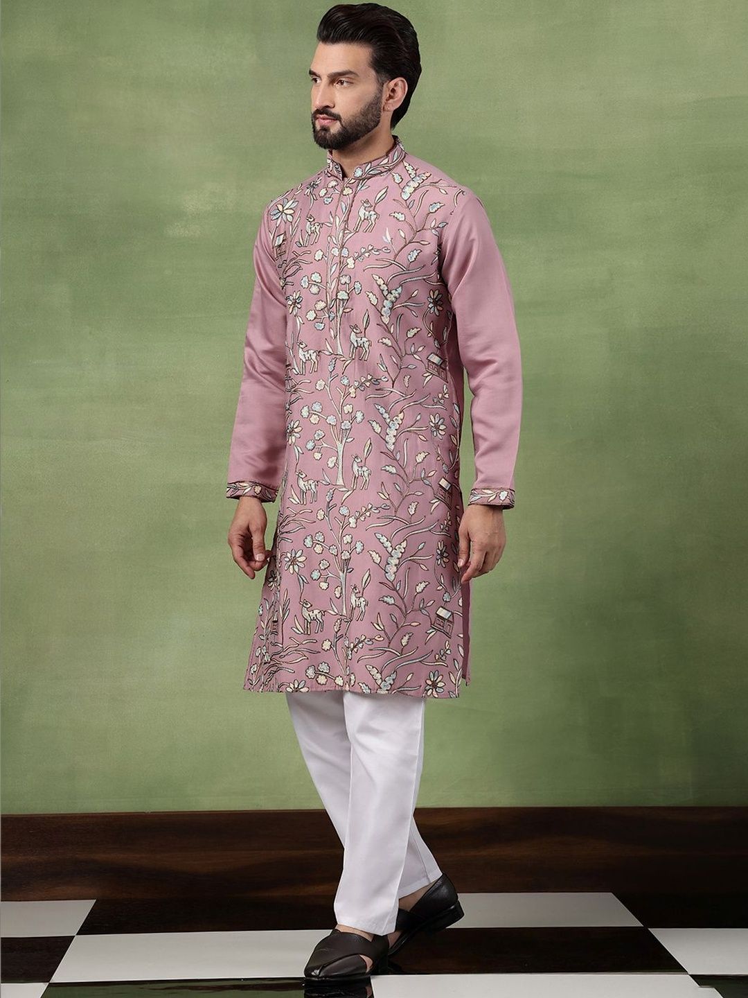 Anouk Men Animal Embroidered Regular Thread Work Pure Cotton Kurta with Pyjamas