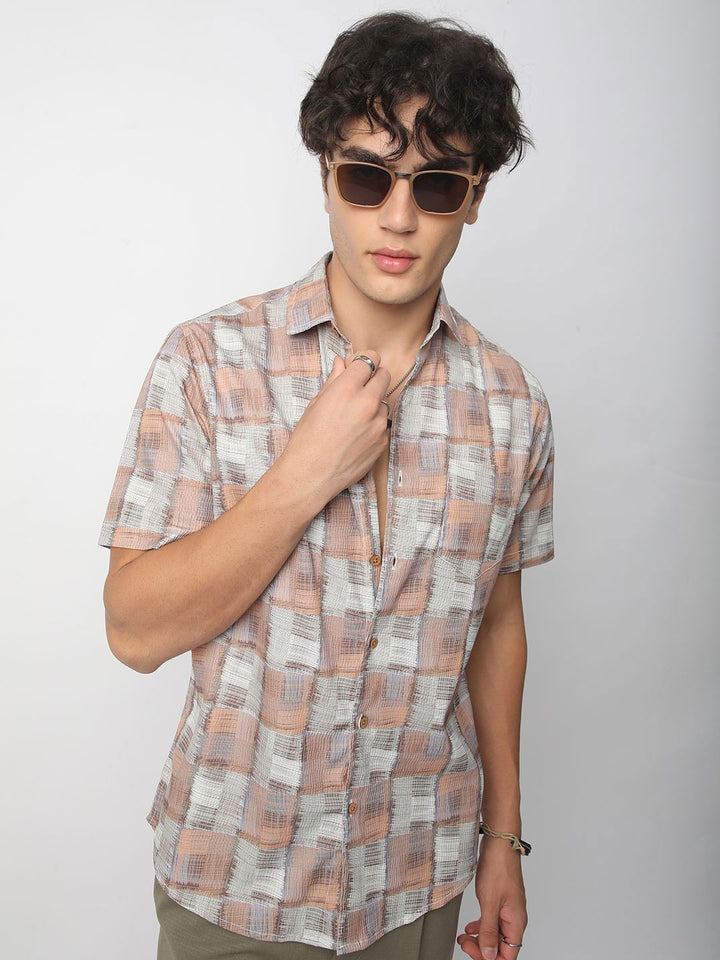 VASTRADO Men Classic Spread Collar Geometric Printed Cotton Slim Fit Casual Shirt