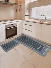 Cortina Grey 2 Pieces Printed Rectangular Anti-Skid Kitchen Mats