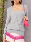 DressBerry Misty Haze Cardigan-Inspired Paneled Knit Top
