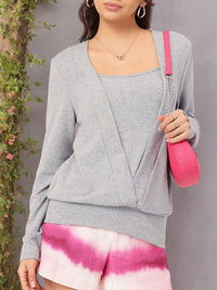 DressBerry Misty Haze Cardigan-Inspired Paneled Knit Top