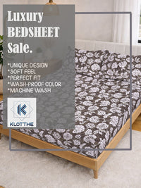 KLOTTHE Brown & White Printed 300 TC Double Bedsheet With 2 Pillow Covers- 2.5 m x 2.25 m