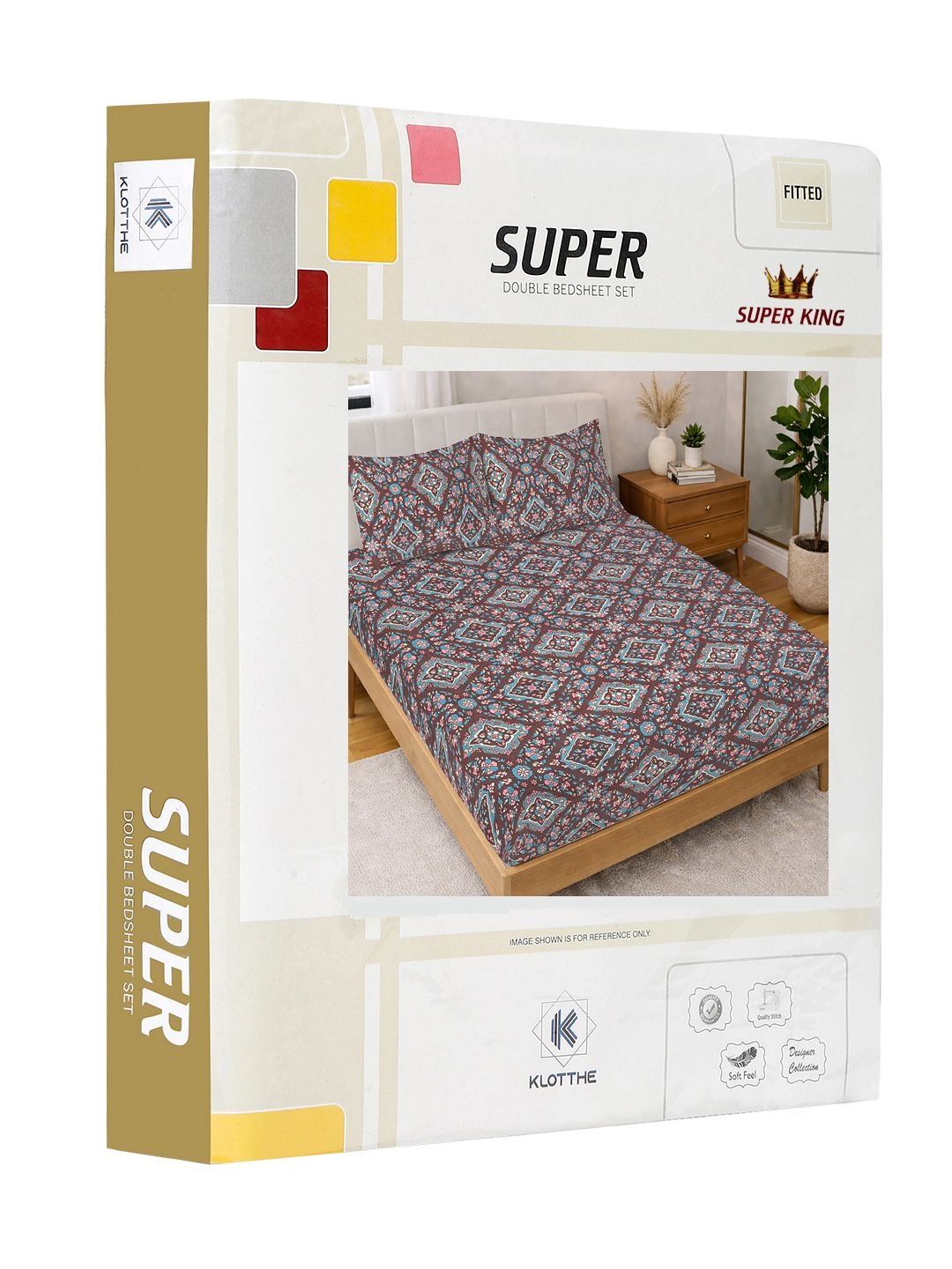 KLOTTHE Brown Printed Fitted Double Bedsheet