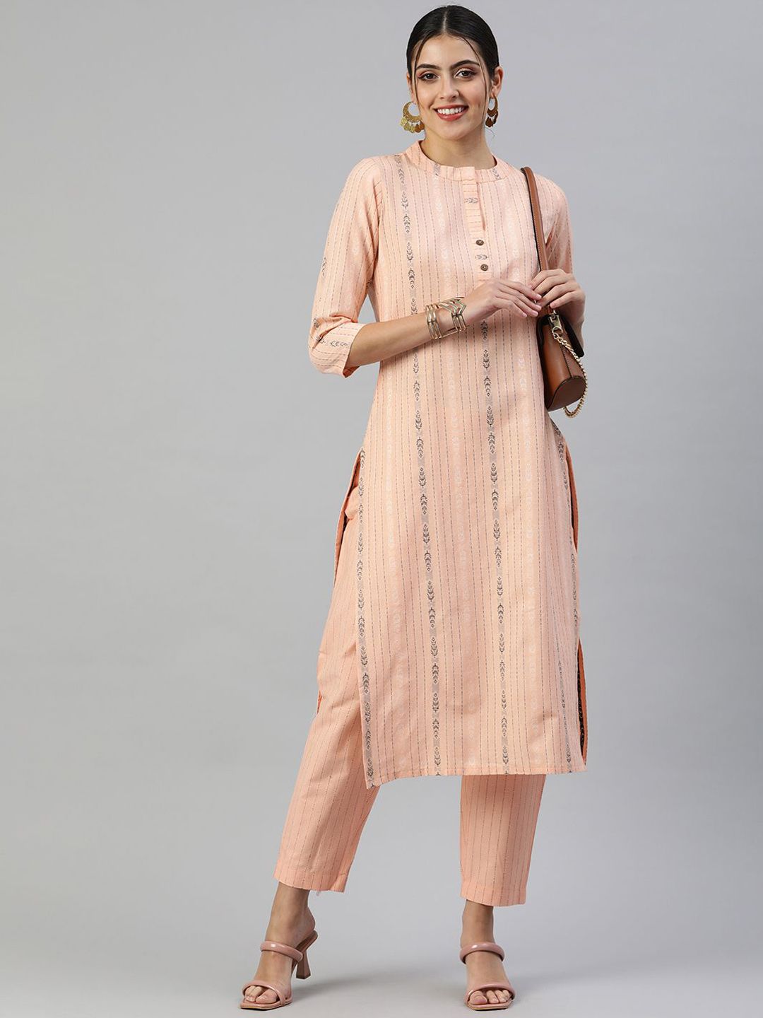 KALINI Striped Embroidered Thread Work Kurta with Trouser