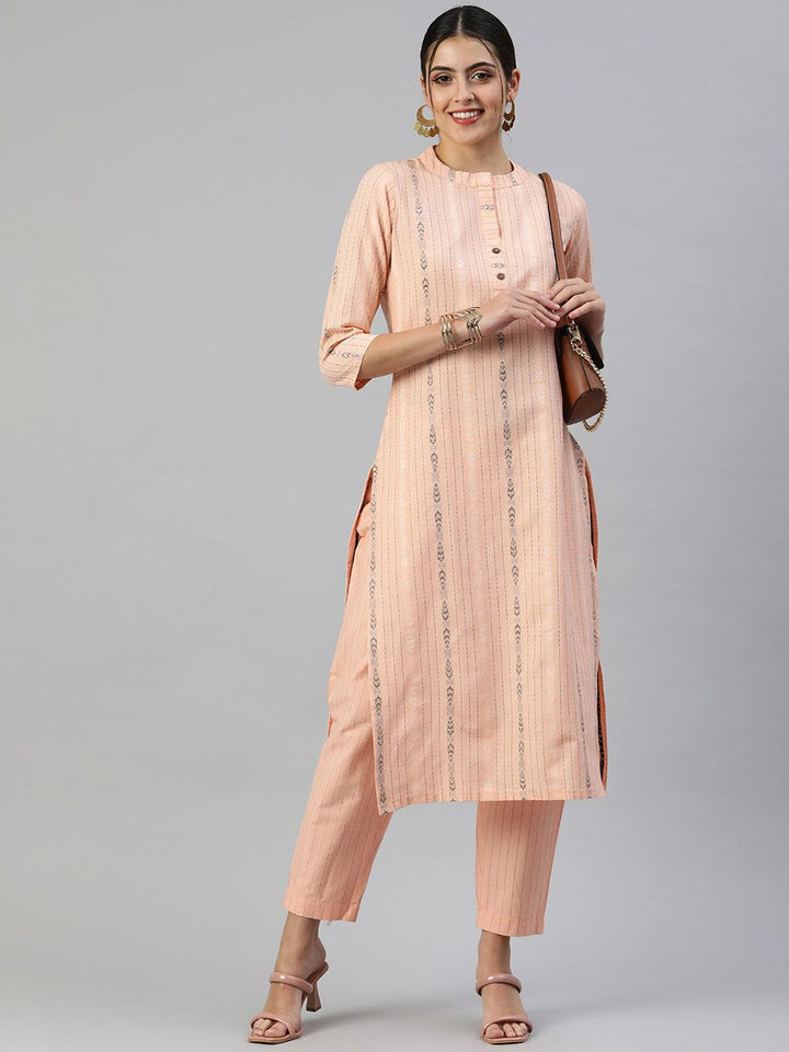 KALINI Striped Embroidered Thread Work Kurta with Trouser