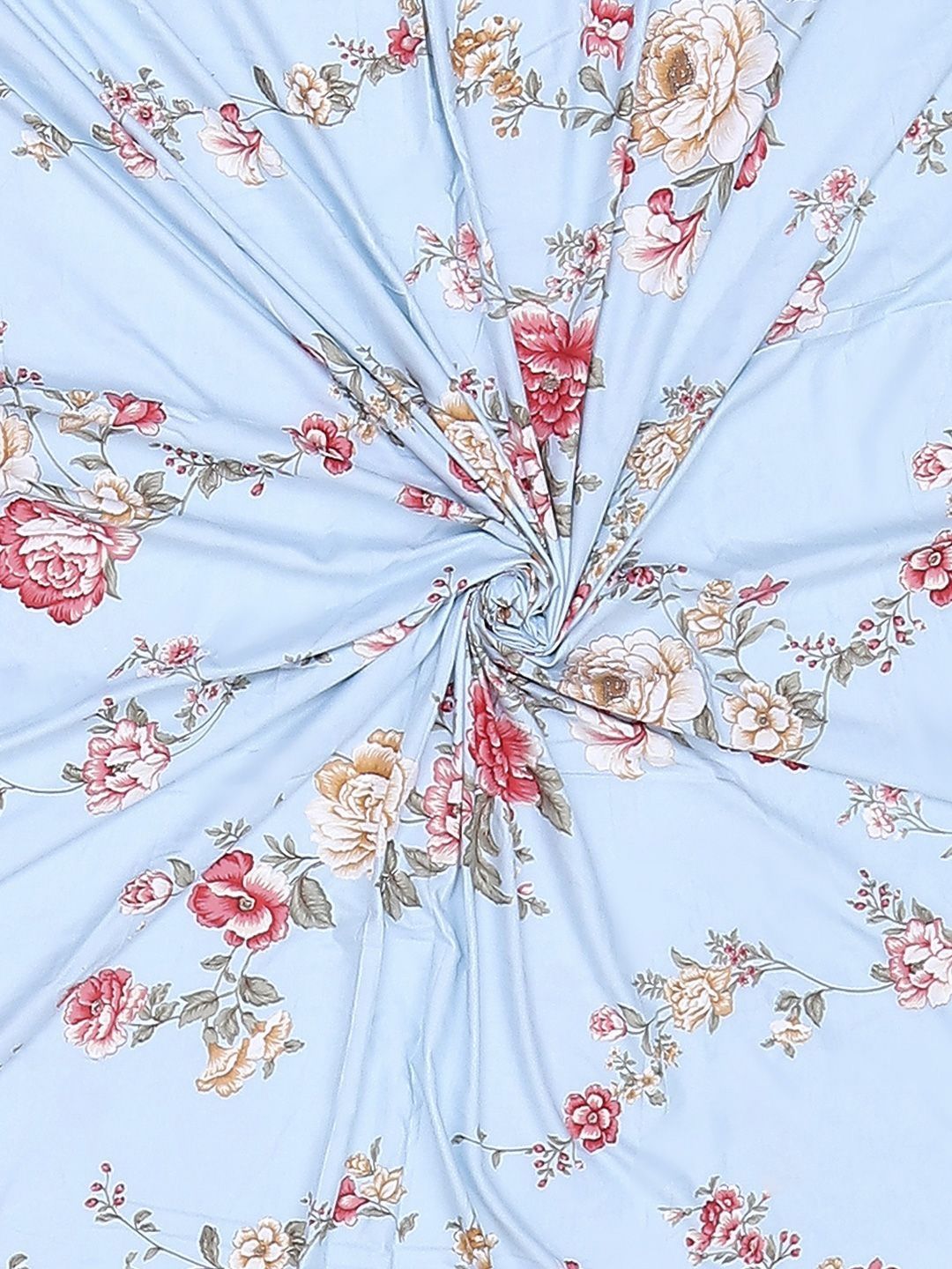 Monte Carlo Sea Green & Pink Floral Printed 144 TC King Bedsheet Set 2.70 m x 2.70 m