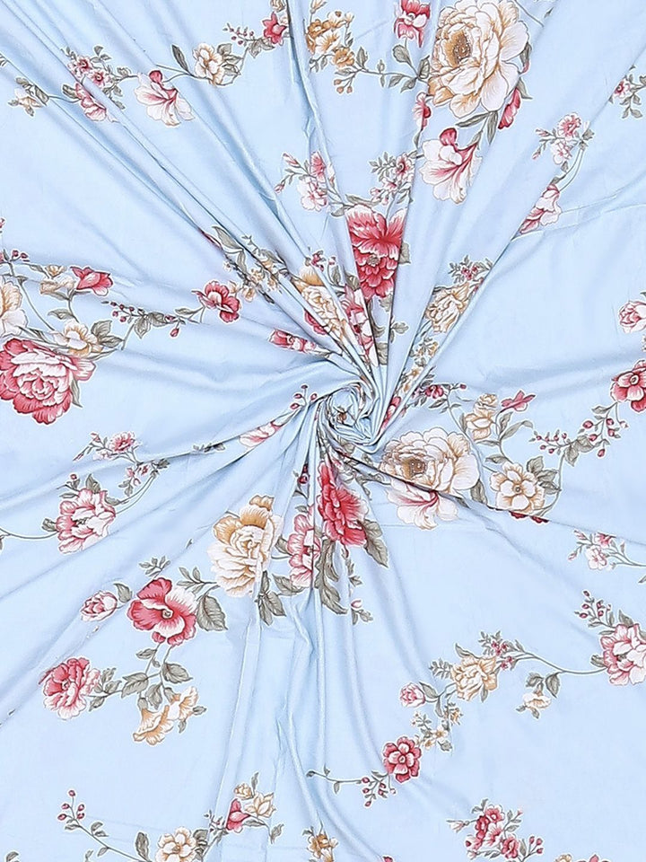Monte Carlo Sea Green & Pink Floral Printed 144 TC King Bedsheet Set 2.70 m x 2.70 m