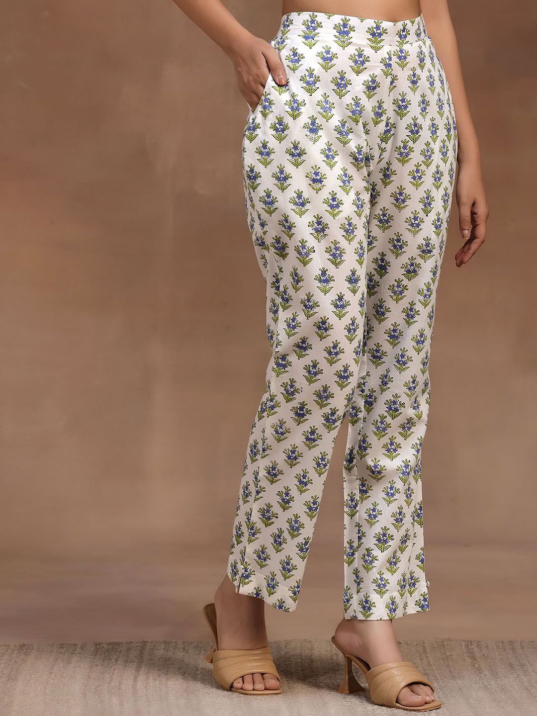 Libas Floral Printed Regular Pure Cotton Straight Kurta with Trousers & Dupatta
