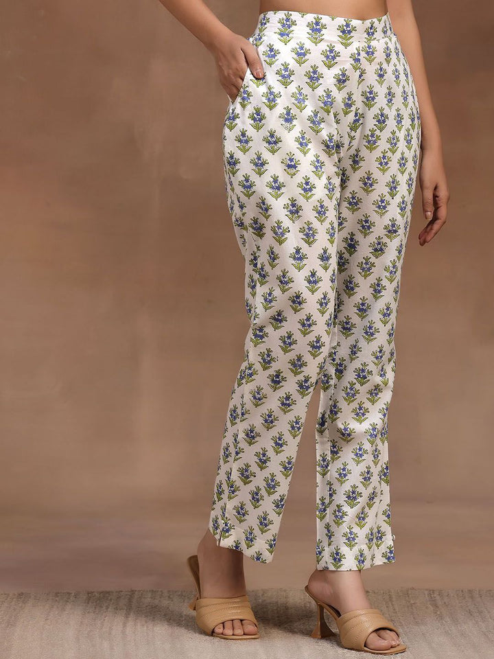 Libas Floral Printed Regular Pure Cotton Straight Kurta with Trousers & Dupatta