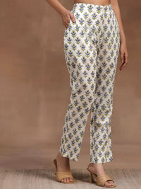 Libas Floral Printed Regular Pure Cotton Straight Kurta with Trousers & Dupatta