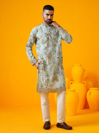 SOJANYA LUXE Kolar Mandarin Sulam Bunga Georgette Kurta Lurus Dengan Seluar