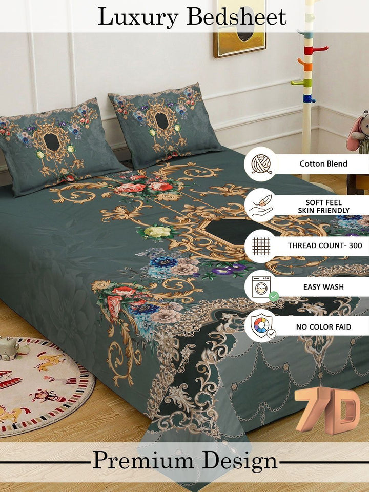 Myntra Elegant Homes Motif Etnik Hijau 300 TC Cadar King dengan 2 Sarung Bantal