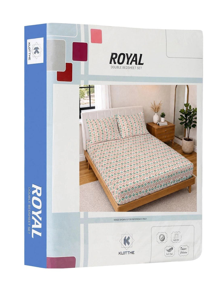 KLOTTHE Berwarna Krim & Bunga Hijau 300 TC Cadar King dengan 2 Sarung Bantal