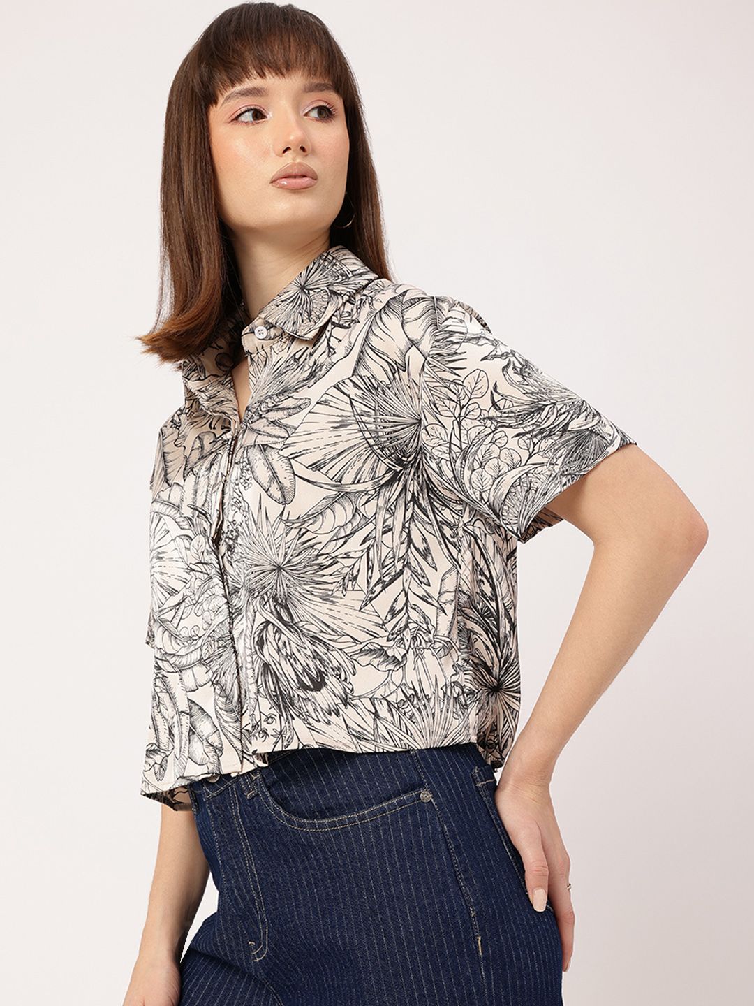 DressBerry Urban Softness Satin Finish Floral Printed Shirt