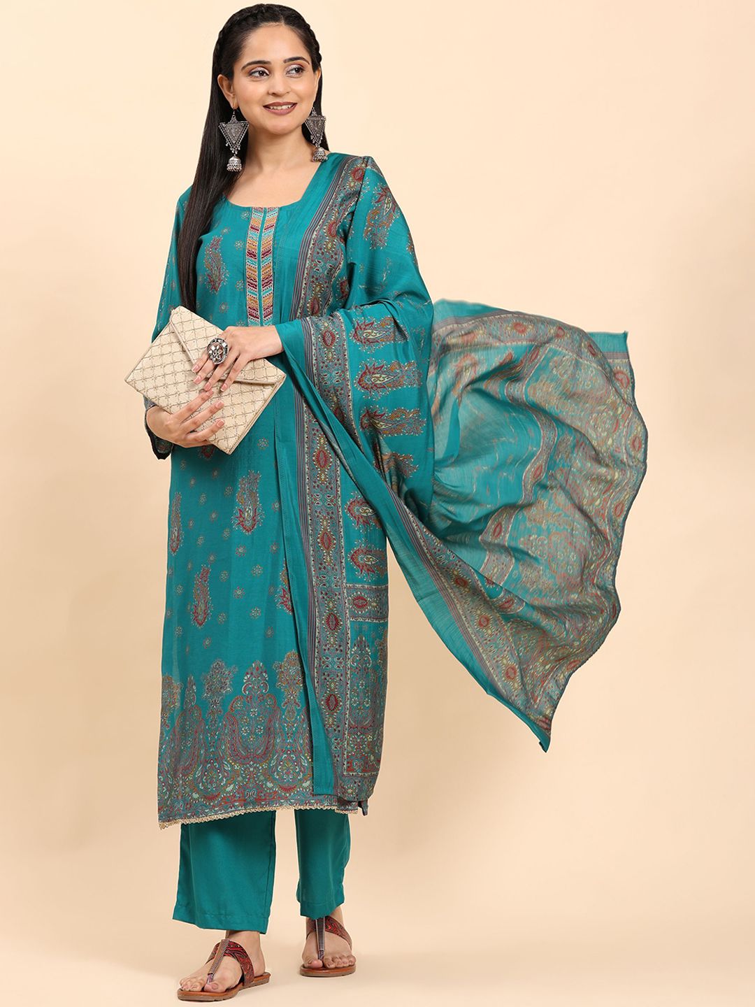 Mamicha Women Floral Printed Regular Pure Cotton Kurta with Palazzos & With Dupatta