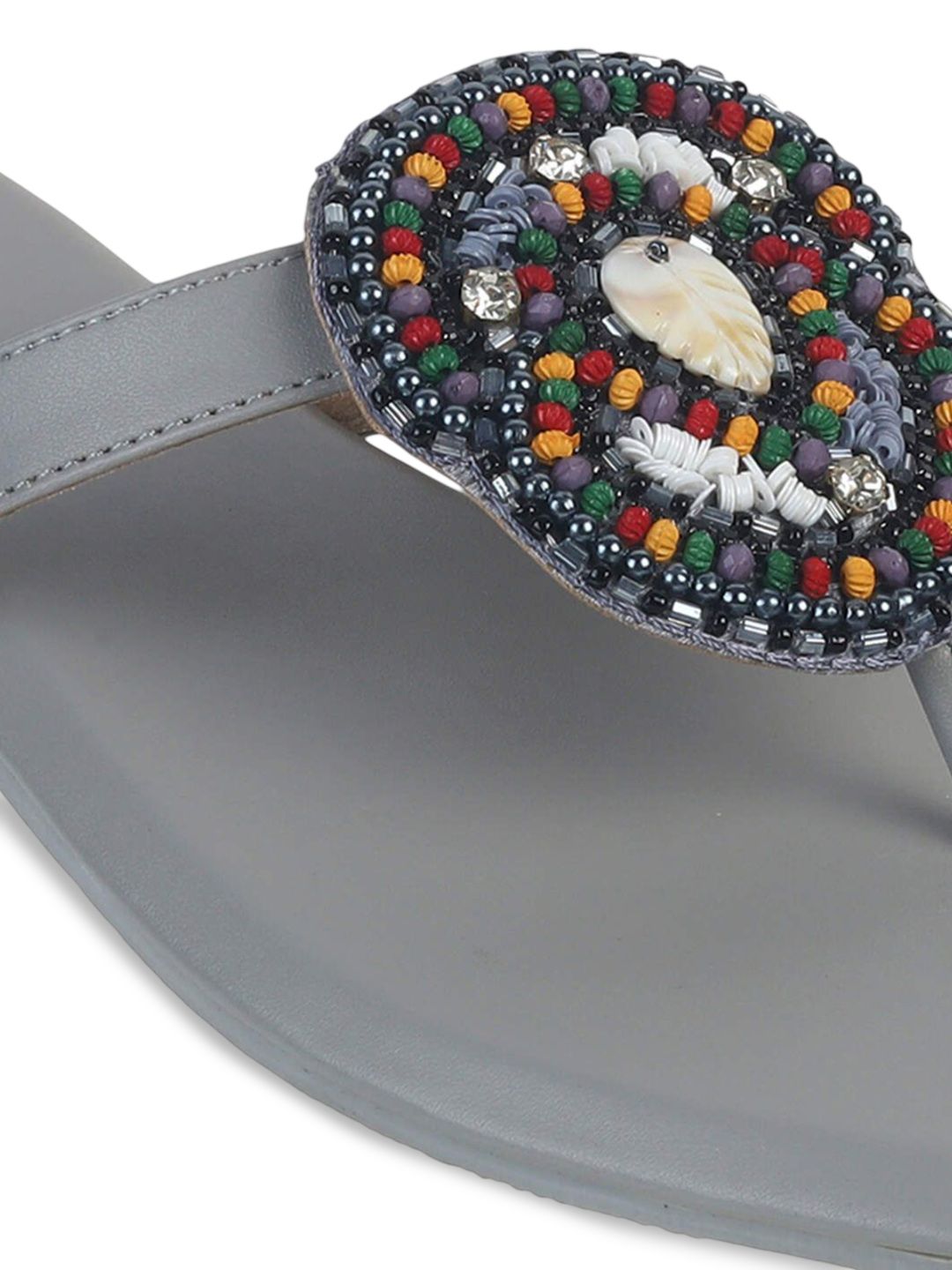Mochi Women Embellished T-Strap Flats