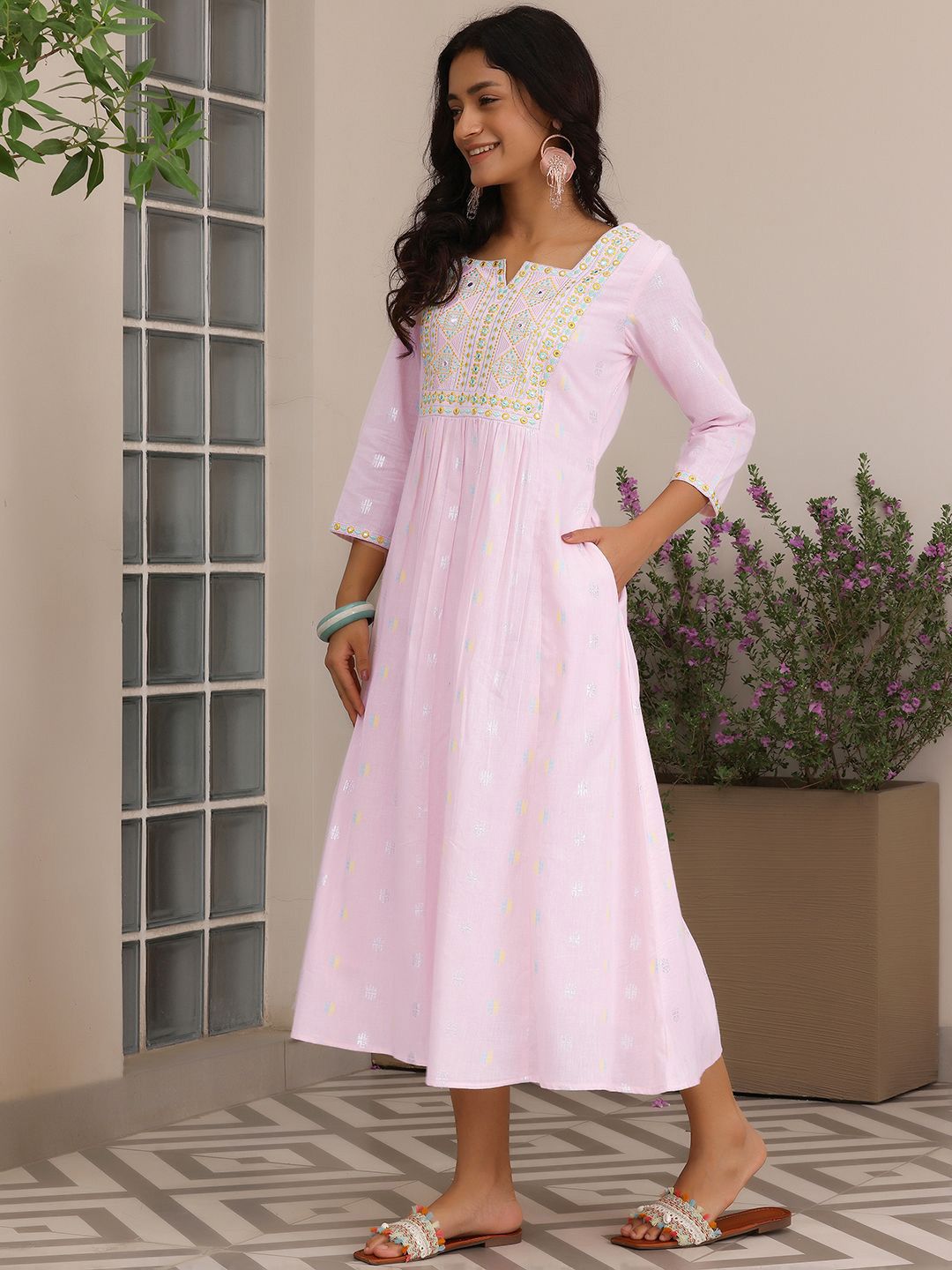 Libas Embroidered A-Line Midi Dress