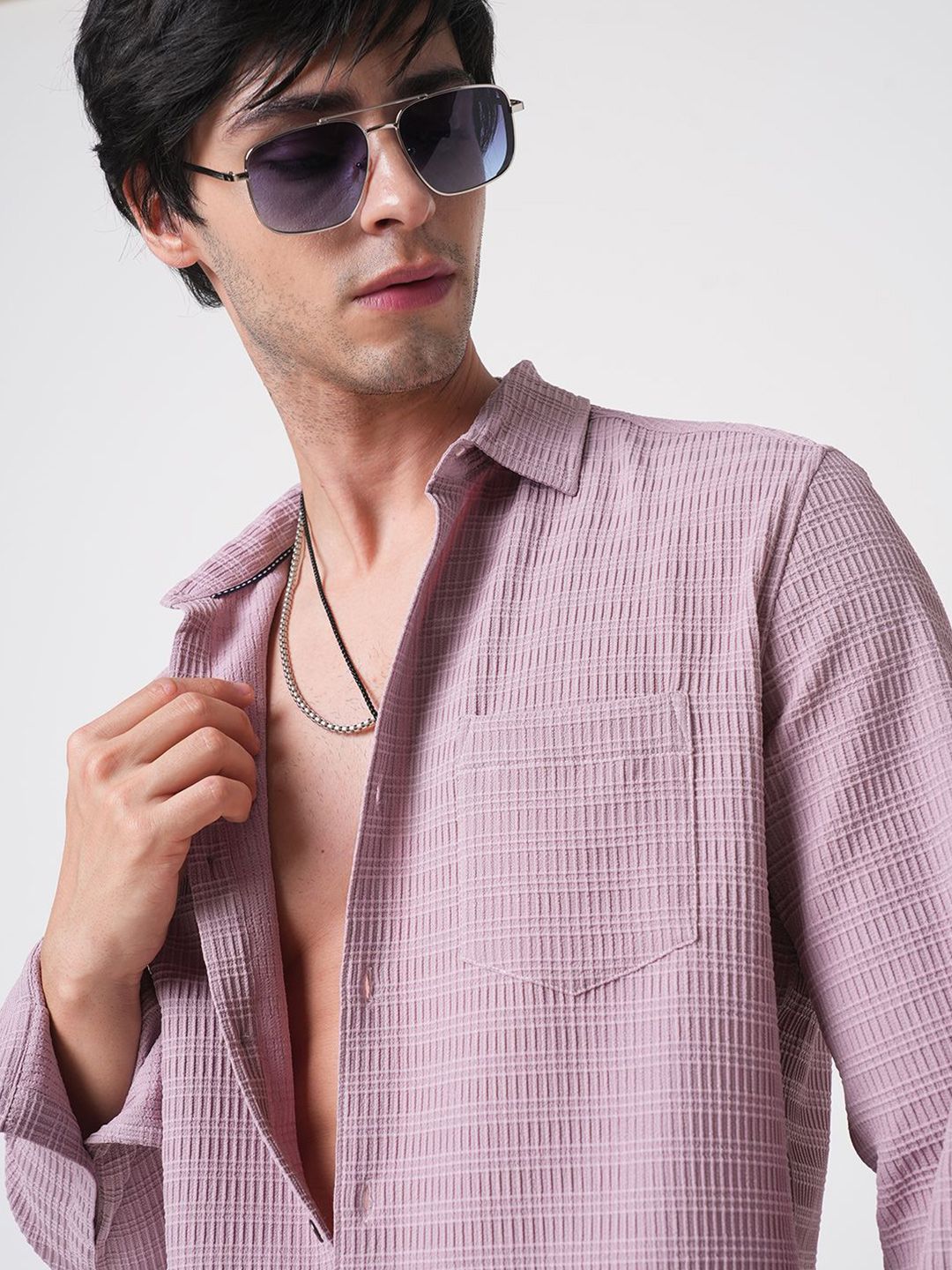 VASTRADO Men Classic Spread Collar Textured Slim Fit Casual Shirt