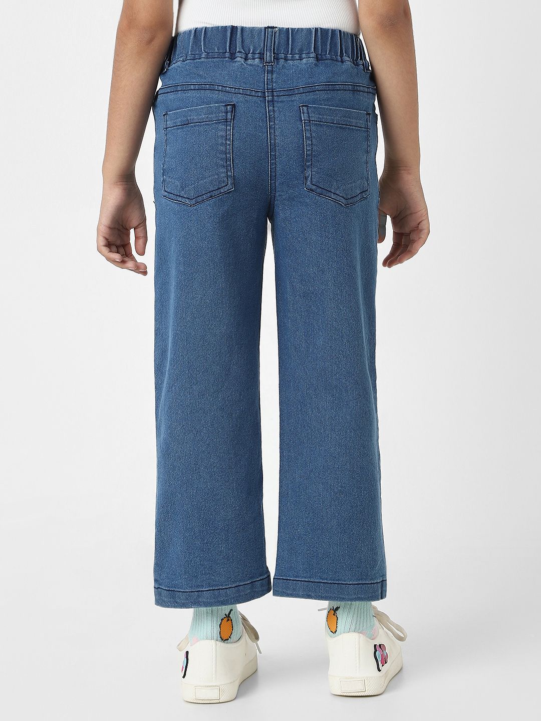 Nauti Nati Girls Cotton Denim Jeans with Little Flower Appliques