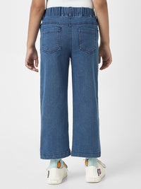 Nauti Nati Girls Cotton Denim Jeans with Little Flower Appliques