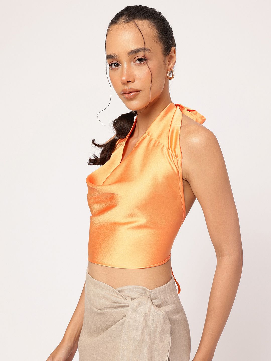 DressBerry Glossy Glam Satin Finish Halter Neck Top