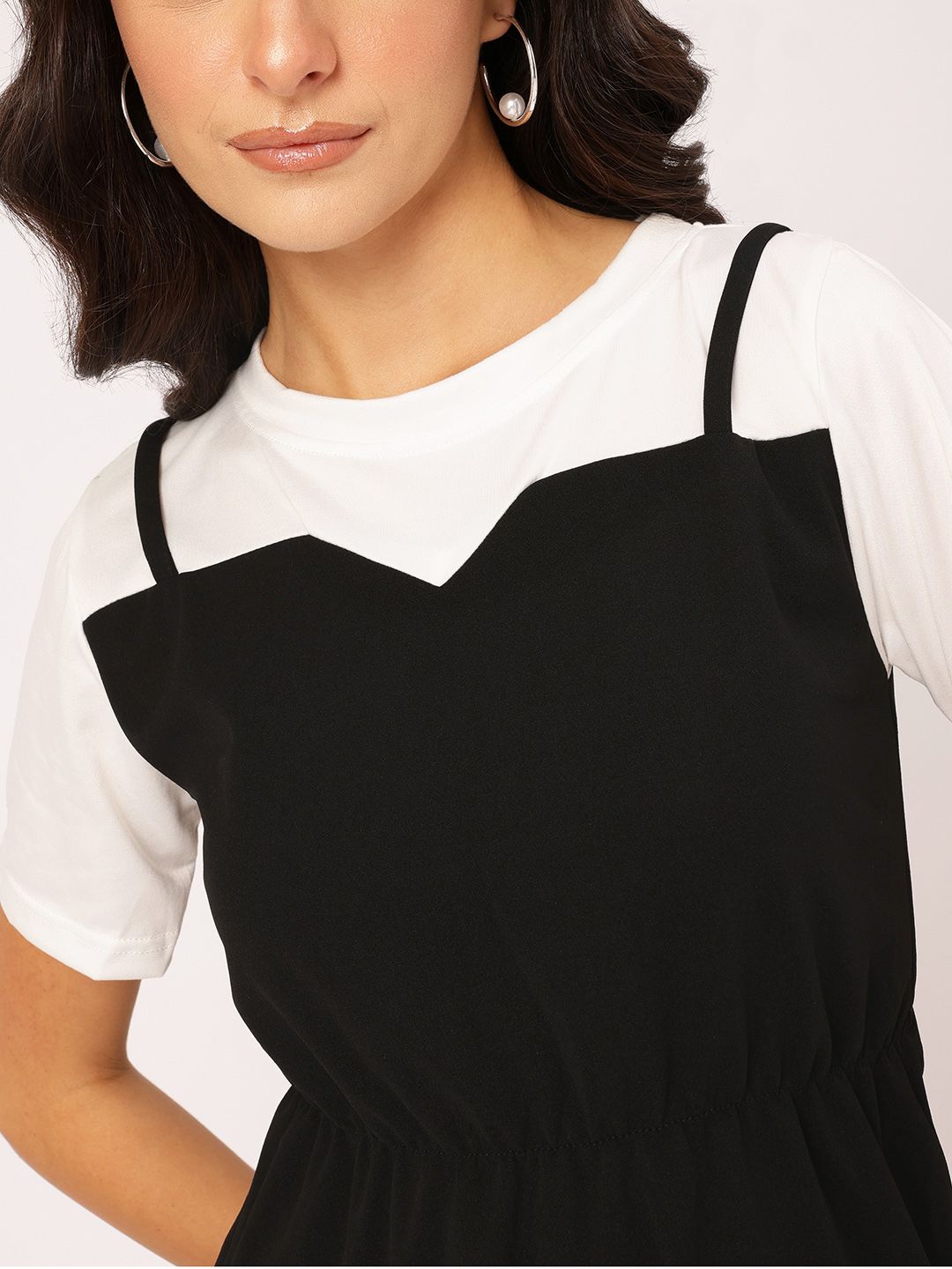 DressBerry Cute & Comfy Monochrome A-Line Tiered Mini Dress