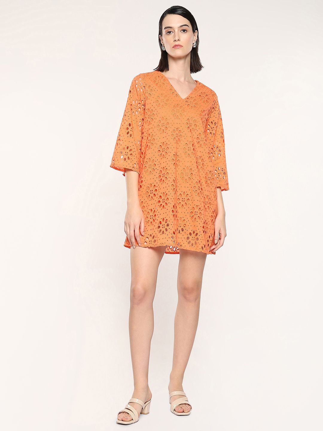 RAREISM V-Neck Schiffli A-Line Dress