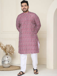 SOJANYA PLUS Ethnic Motifs Band Collar Straight Kurta With Pyjamas