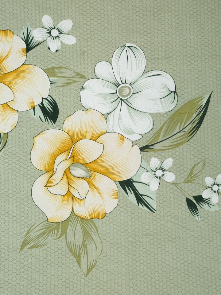 Aura Green Floral Polycotton 300 TC King Fine Bedsheet dengan 2 Sarung Bantal-98 x 89 inci