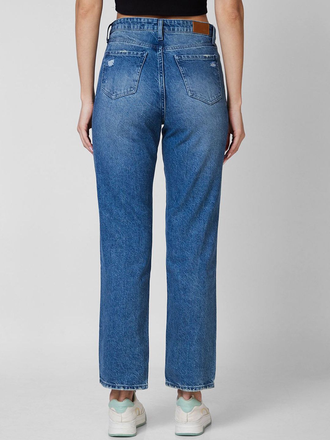 SPYKAR Women Straight Fit High-Rise Mildly Distressed Light Fade Stretchable Jeans